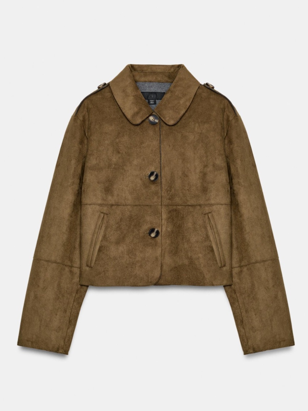 ZARA CROPPED FAUX SUEDE JACKET DARK KHAKI BROWN 3046/033 XS